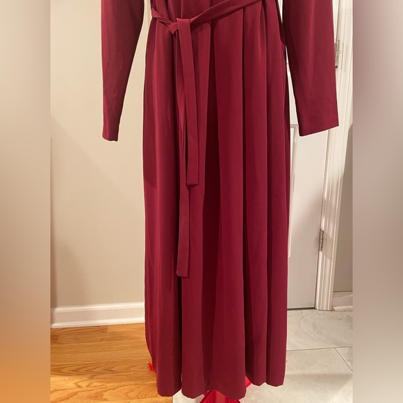 Vintage Orvis Pleated Burgundy Maxi Dress With Tie Belt - Picture 8 of 13